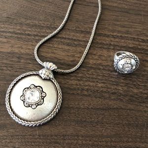 Brighton Hammered Gabriel Silver Tone Medallion Necklace and Ring 2 Pc. Set